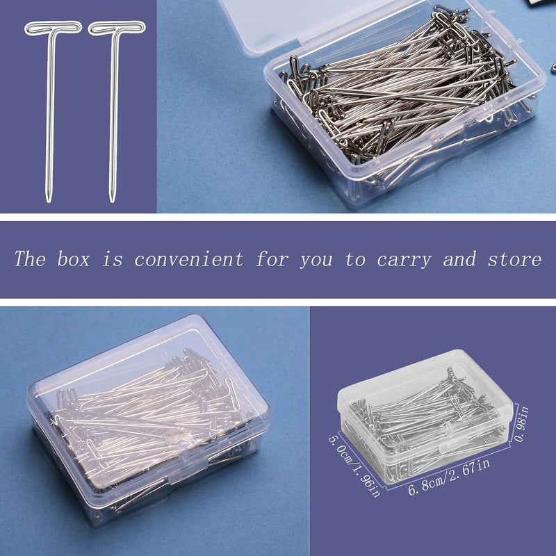 QMNNMA T Pins, 100 Pack 2 inch Sewing Pins for Blocking Knitting, Stainless Steel Push Kit with Clear Box for Foam Head, Sewing, Crocheting and Modelling - Image 5